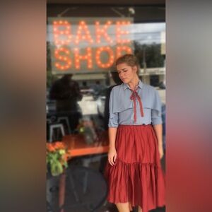 Blue Ruffle front blouse